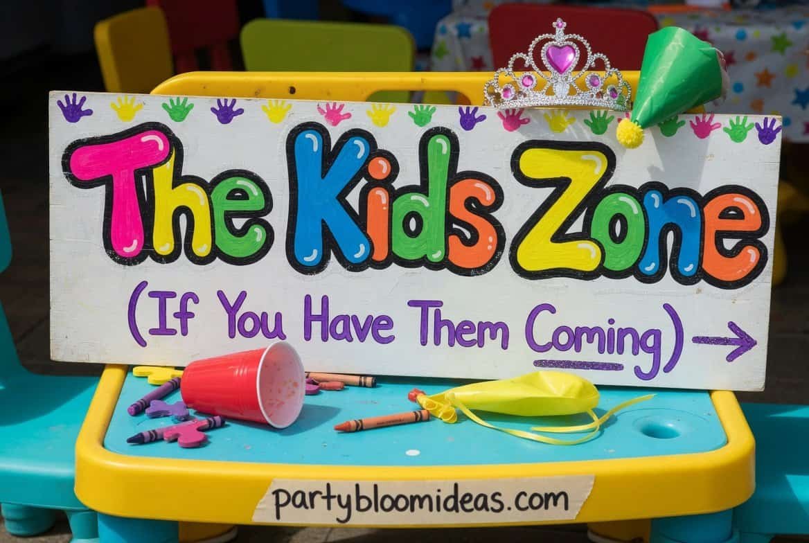Kids zone with toys and decorations at a summer BBQ party