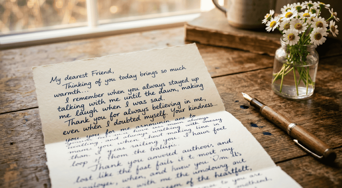 Handwritten letter with flowers for Mother’s Day gift.