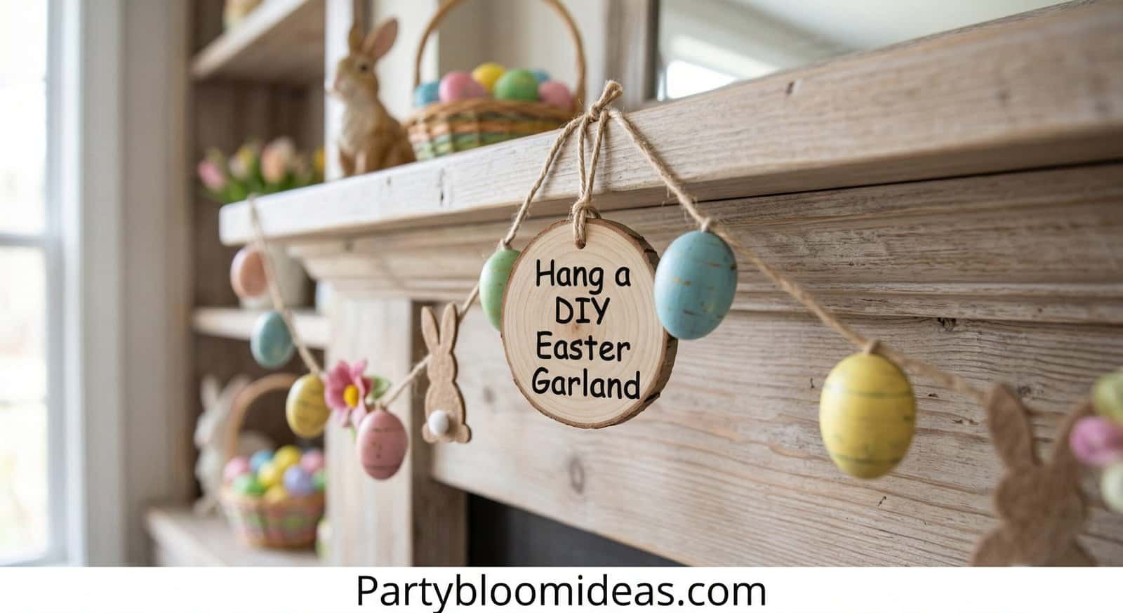 Colorful Easter DIY Garland with Eggs and Bunny Ornaments.