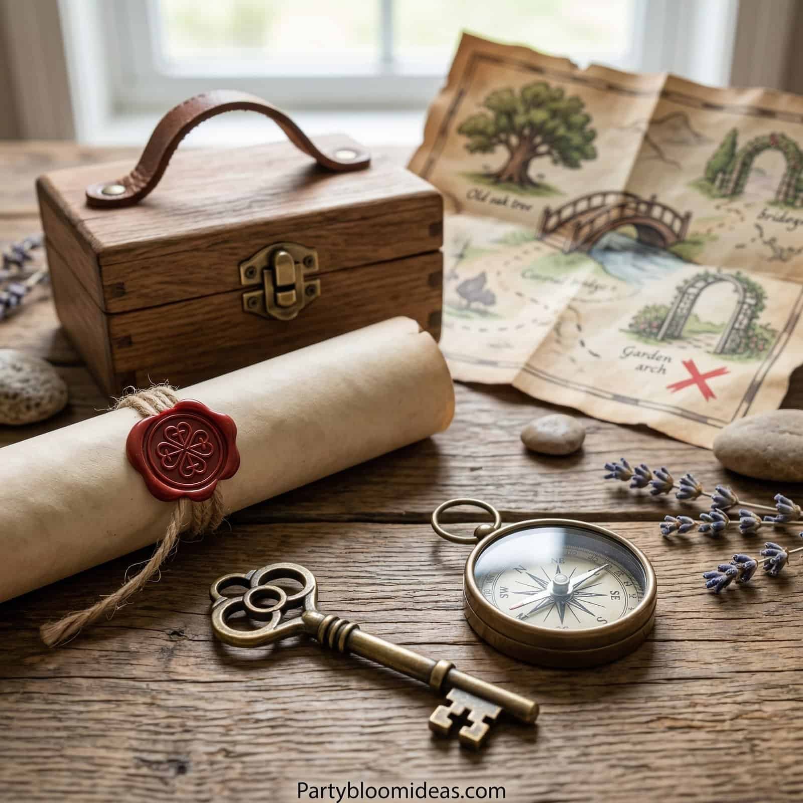 Child-friendly treasure map and compass for Easter party activities.