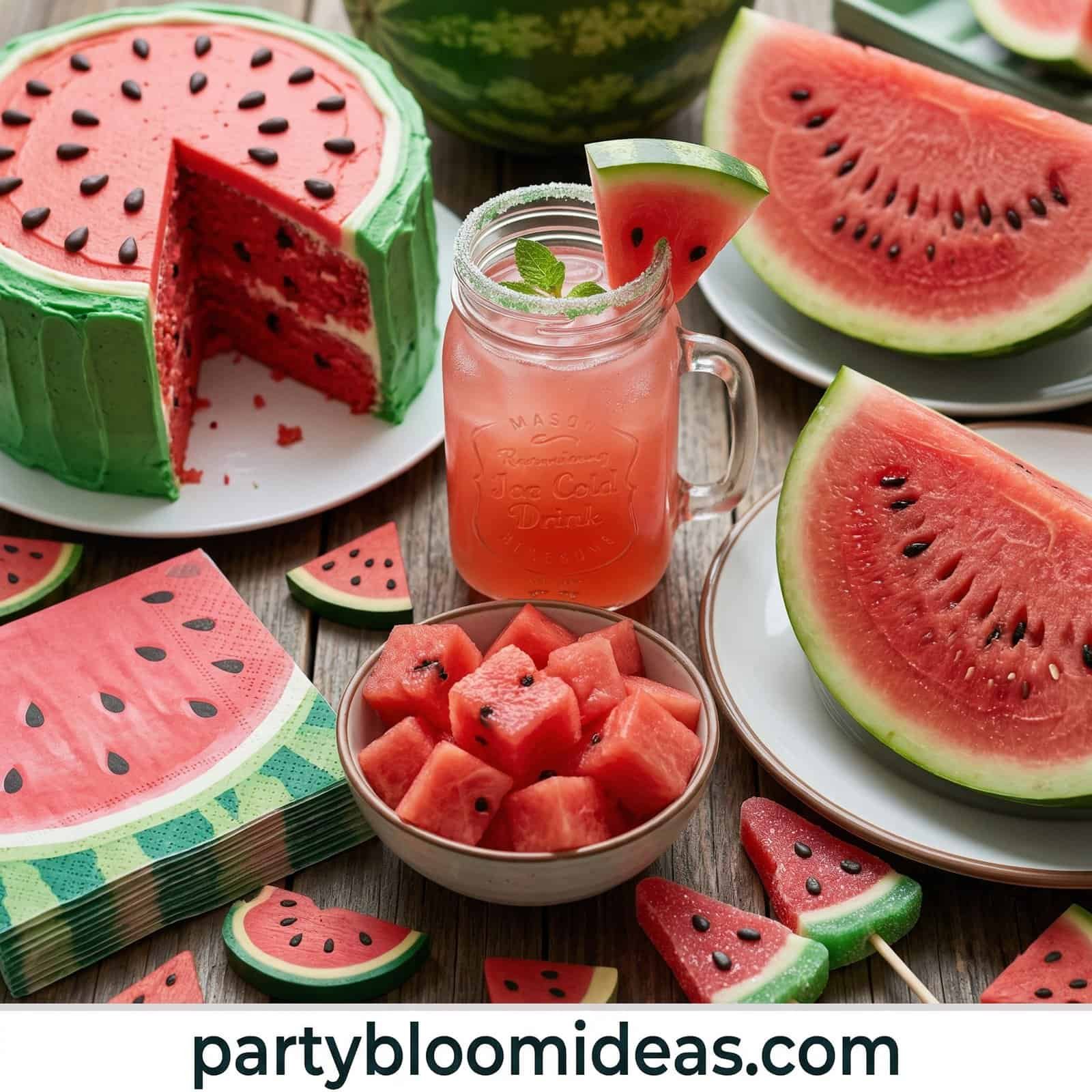 Vibrant watermelon-themed party food and drinks for summer backyard BBQs. Perfect for a fun, fruity.