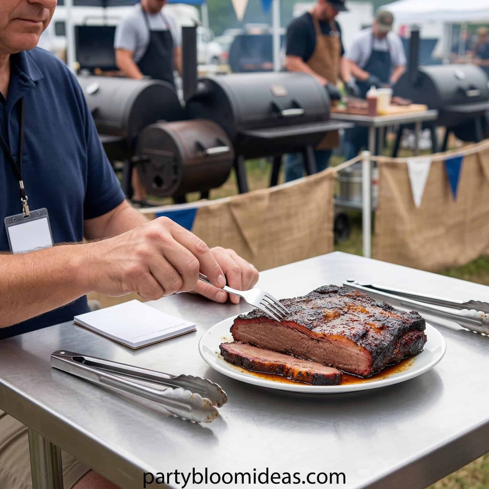 Delicious smoked BBQ ribs served at a backyard barbecue event. Perfect for outdoor summer gatherings.
