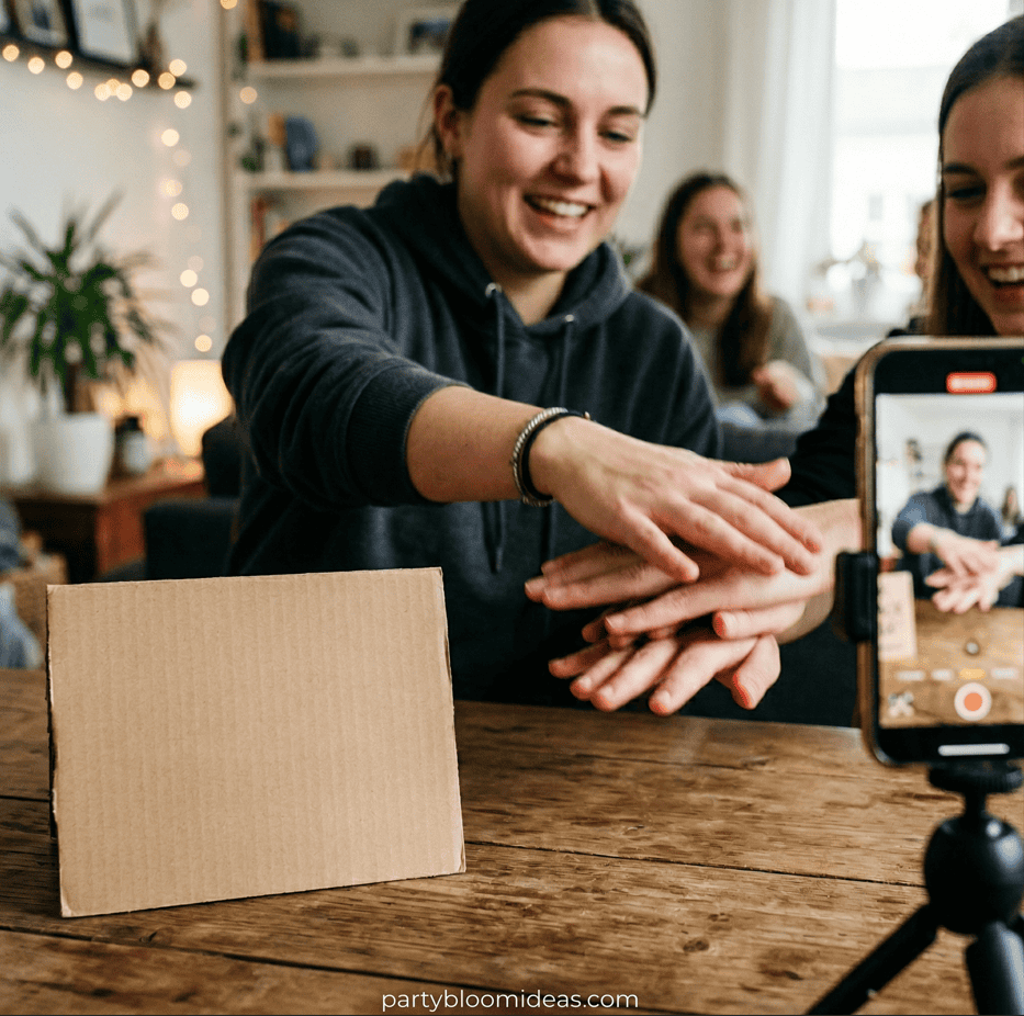 Happy 13th birthday celebration with friends playing fun party games.