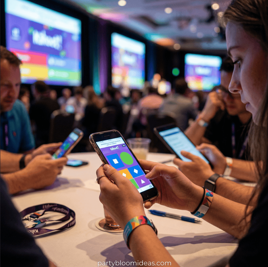 Teenagers playing mobile games at birthday party.