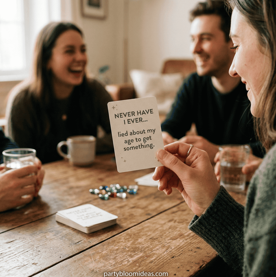 Fun birthday game for 13-year-olds with friends playing a card game.