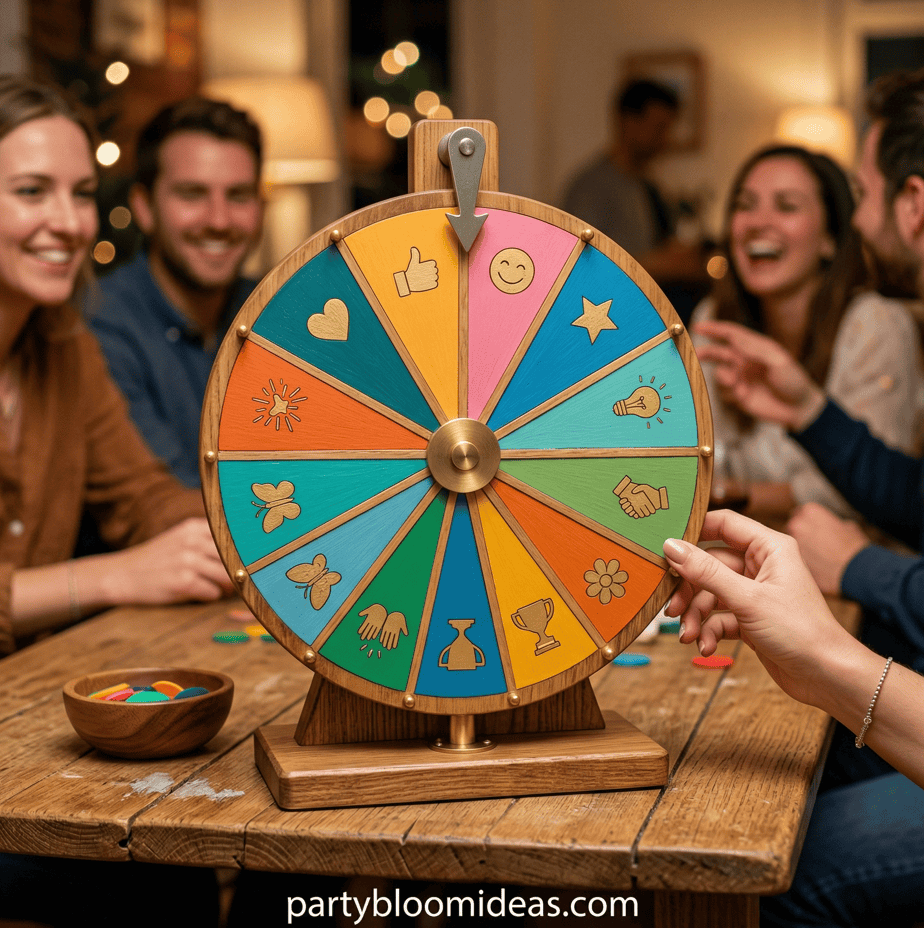 Fun party game wheel with colorful sections for 13th birthday celebrations.