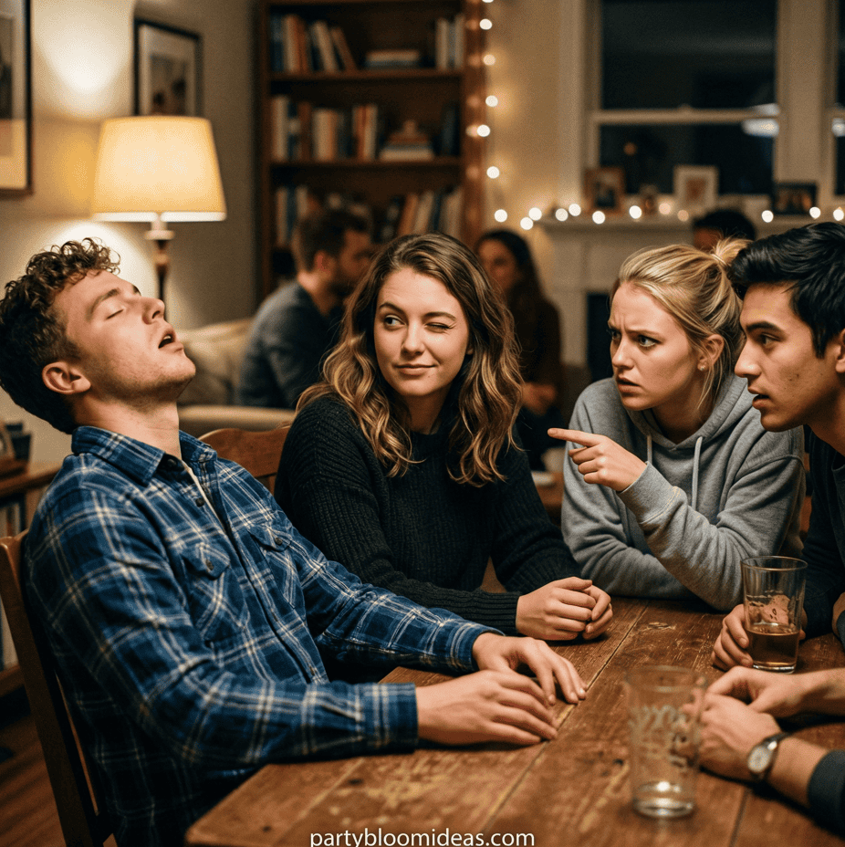 Teenagers playing a party game at a birthday party with friends.