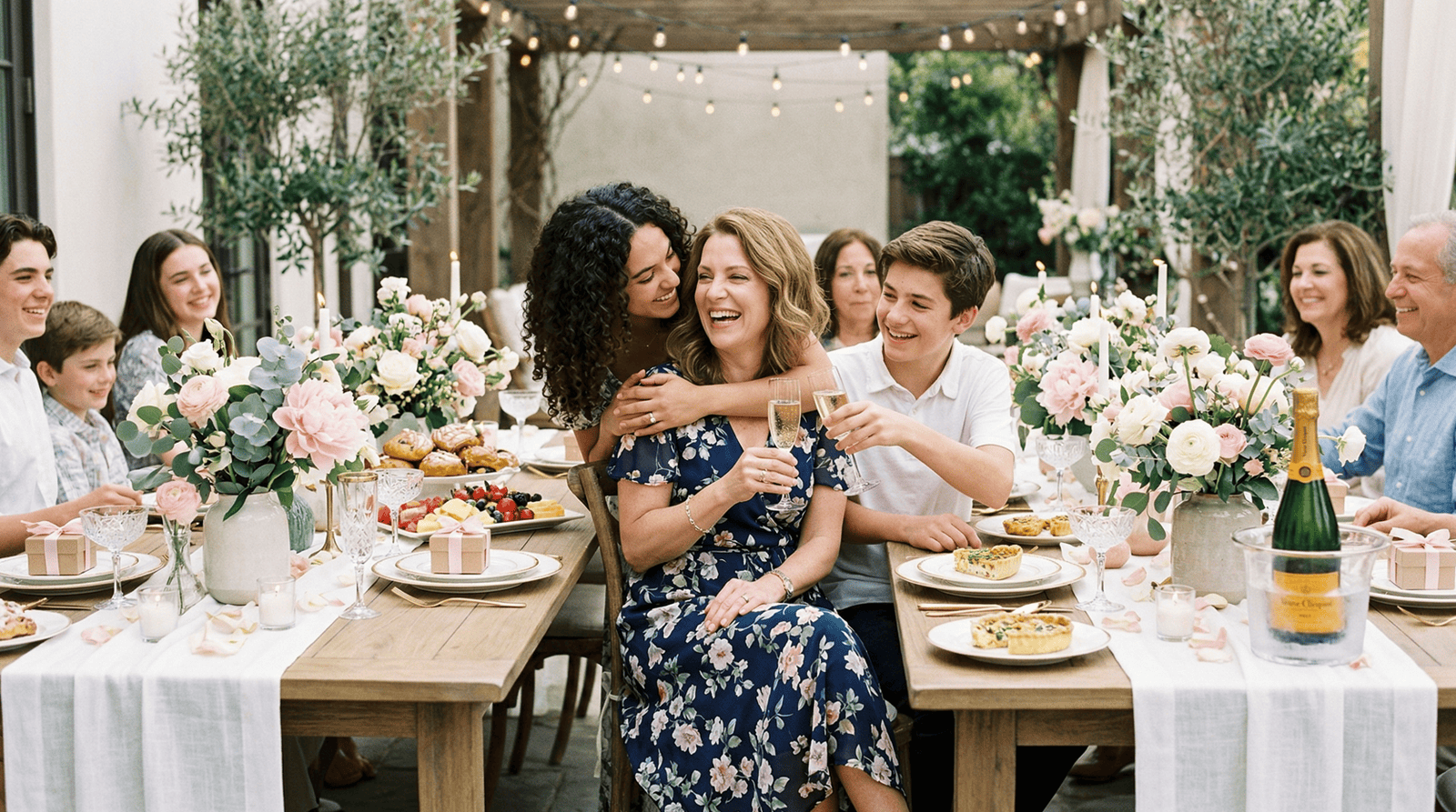 Beautiful family enjoying a Mother’s Day celebration outdoors.