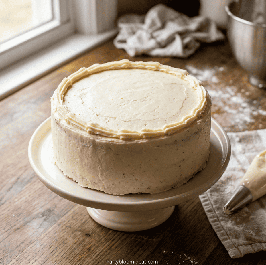 Elegant Mother's Day cake with smooth frosting on a cake stand.