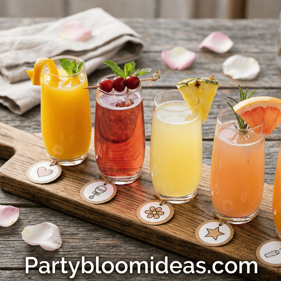 Colorful Mother's Day cocktails with fresh fruit garnishes.