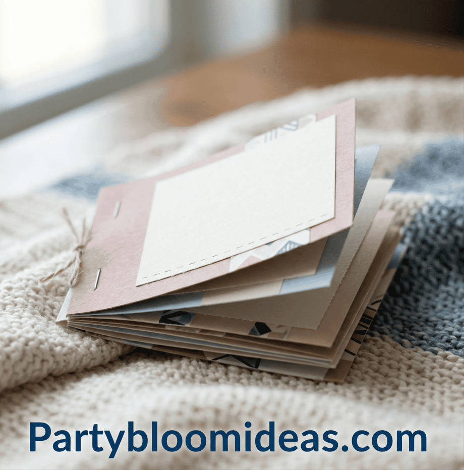 Close-up of handmade greeting cards on cozy knitted blanket.