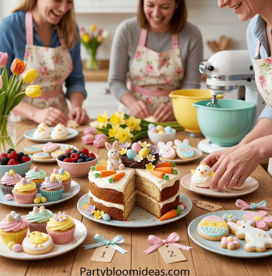 Colorful Easter cupcakes and treats for kids' celebration. Perfect for family-friendly Easter party.
