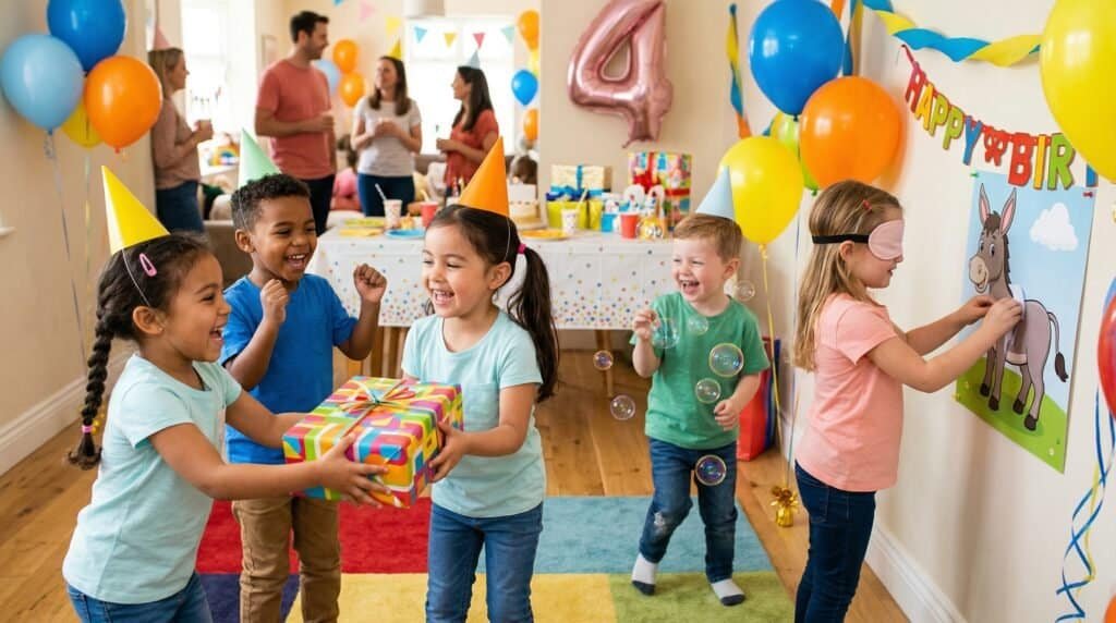Fun birthday games for 4-year-olds at a lively party celebration.
