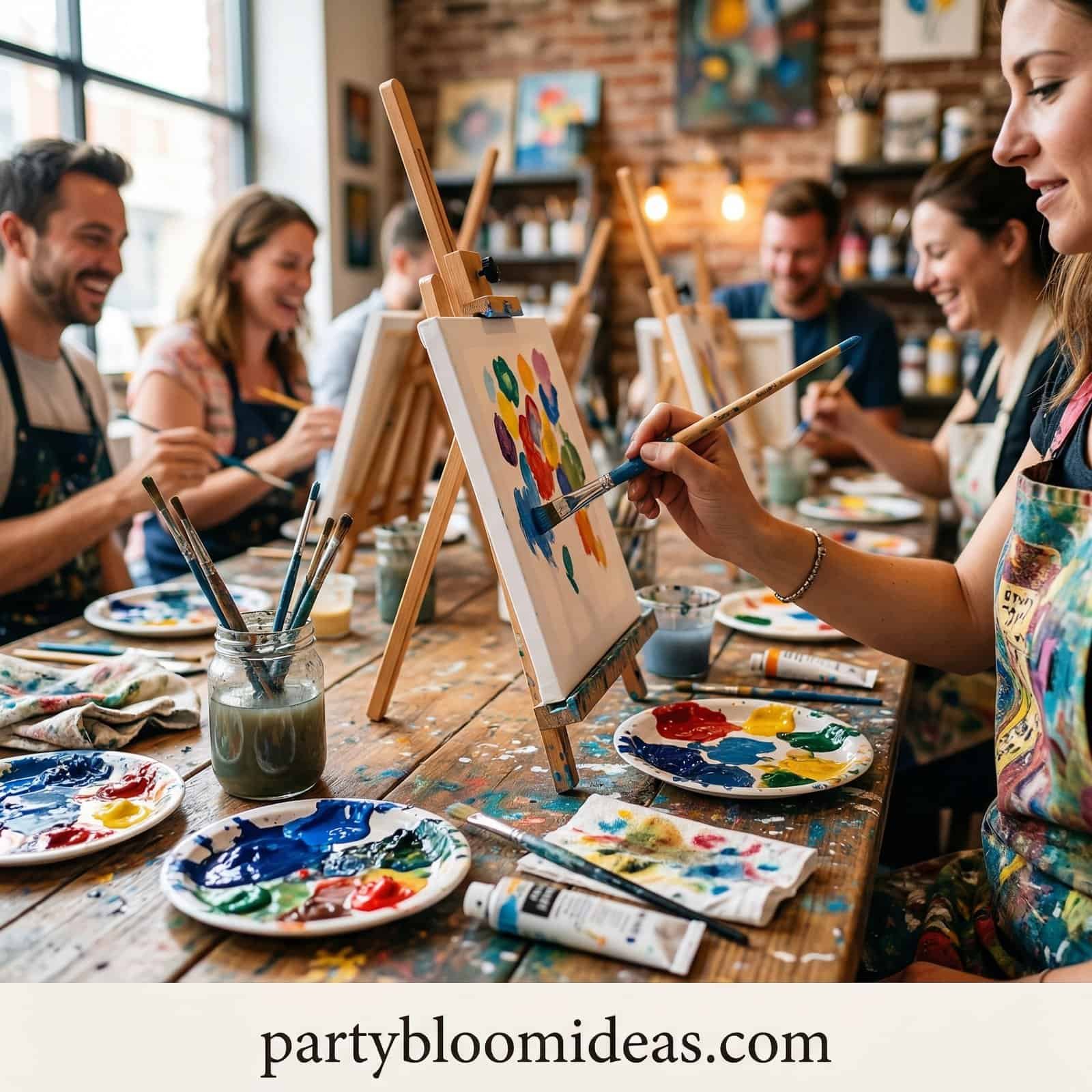 Kids painting on canvases during a birthday celebration.