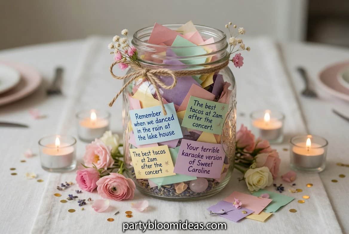 Graduation-themed jar with colorful notes and flowers for class of 2026 celebration.