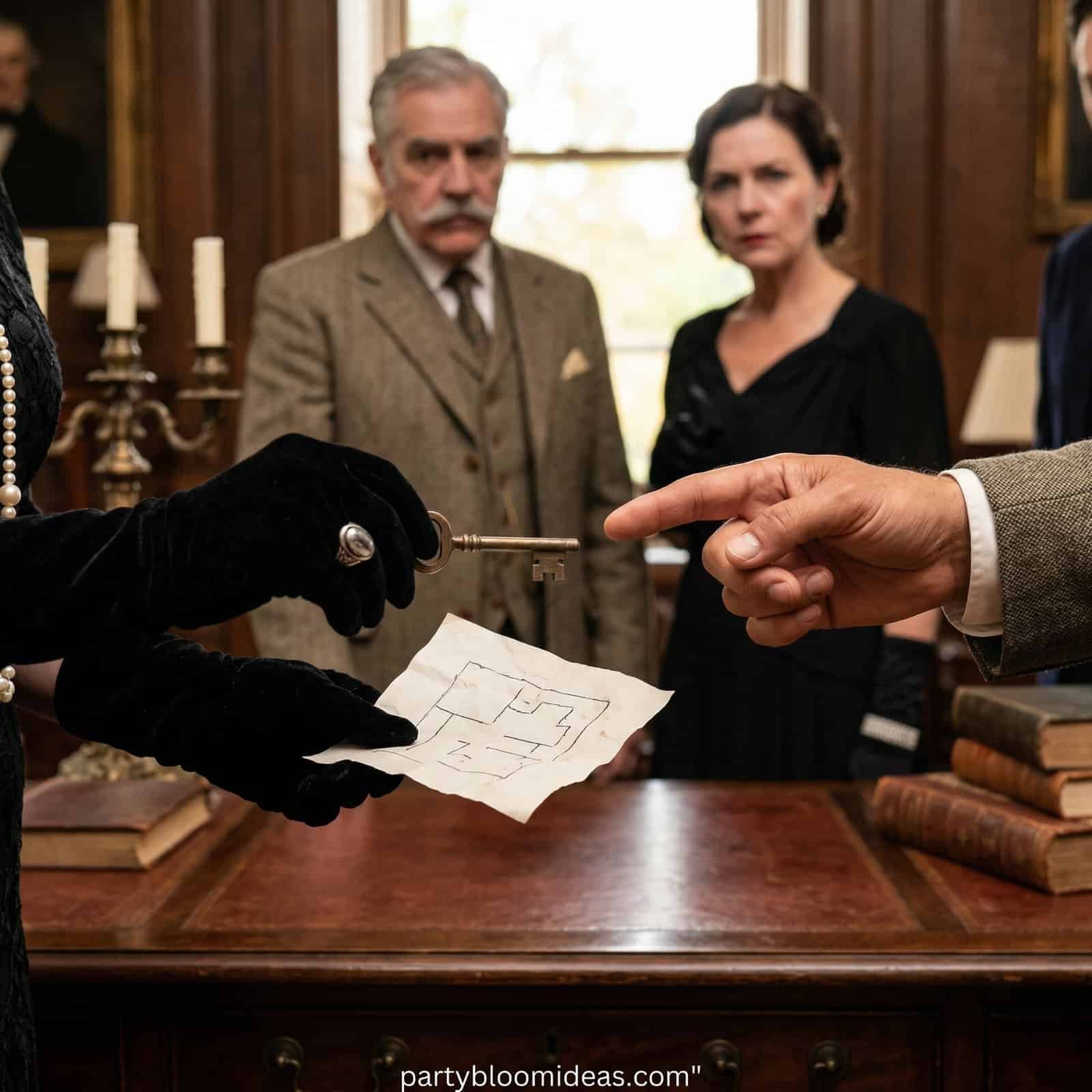 Mystery-themed birthday game for 12-year-olds featuring detective props and clues.