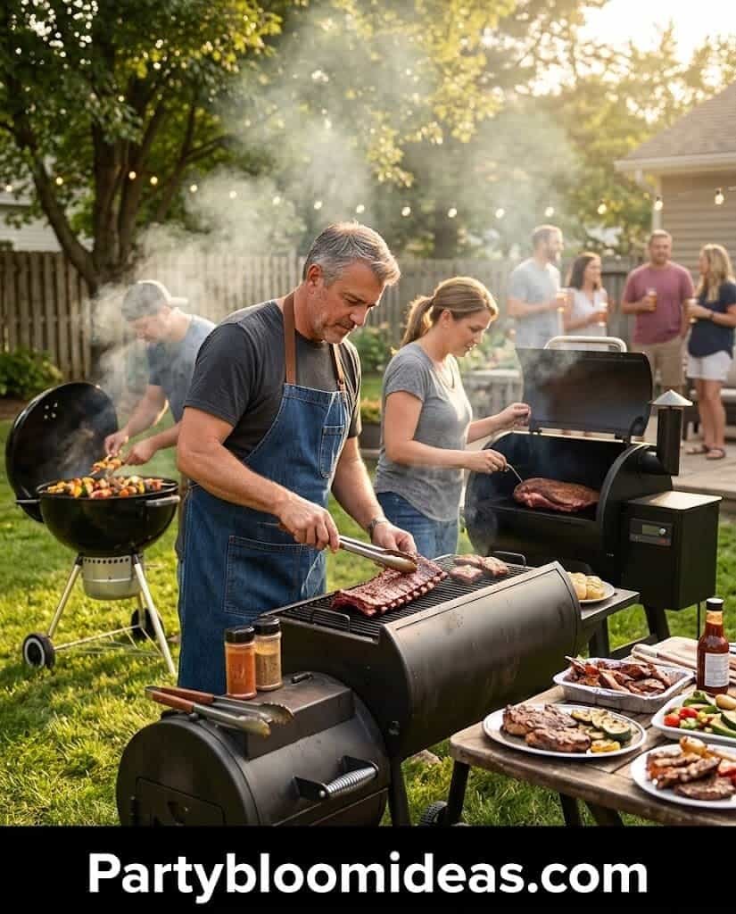 Outdoor grilling for Father's Day celebration with family and friends.