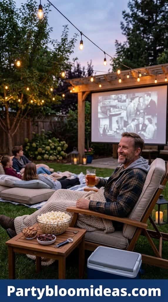 Outdoor movie night with family for Father's Day.