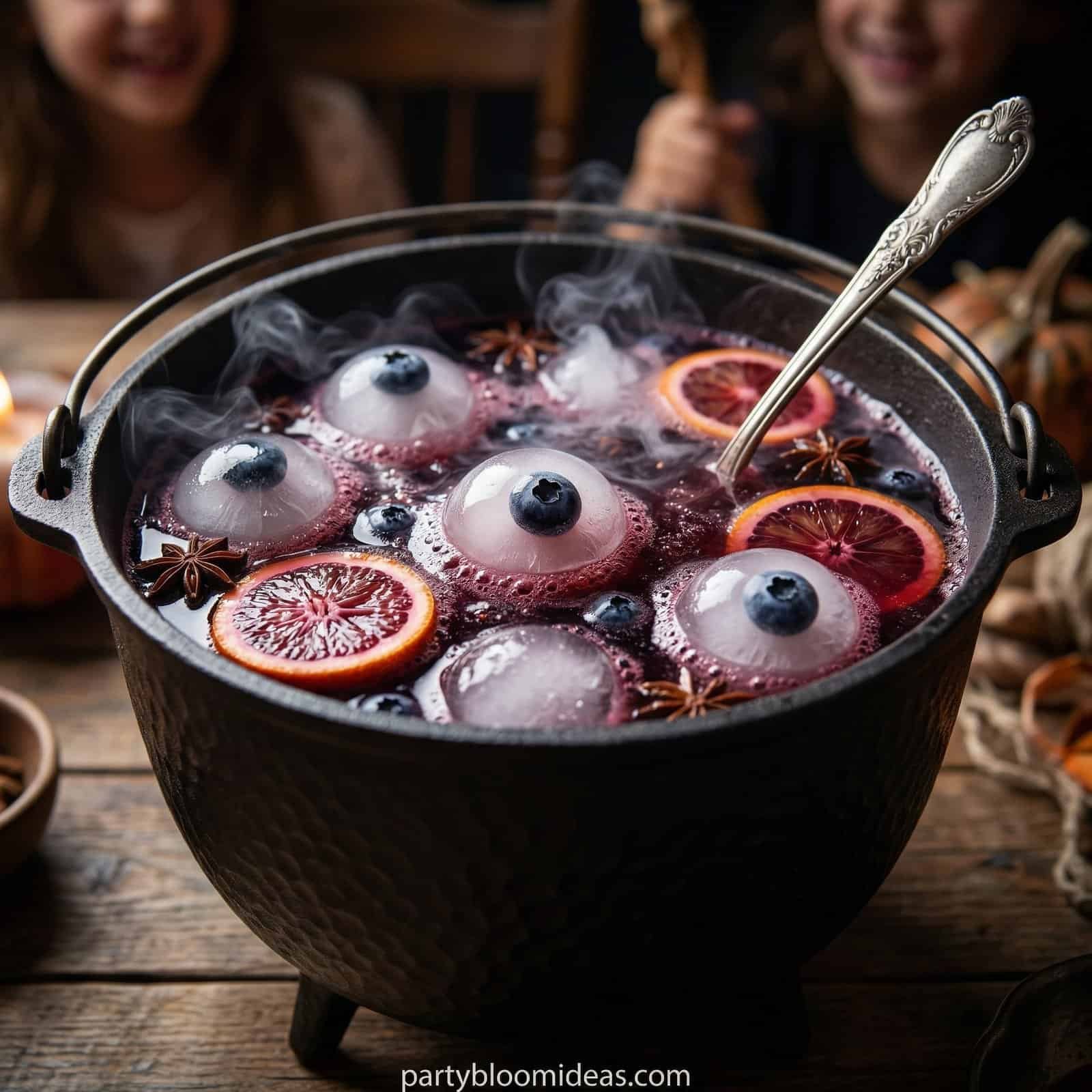 Spooky Halloween punch bowl with citrus and berries