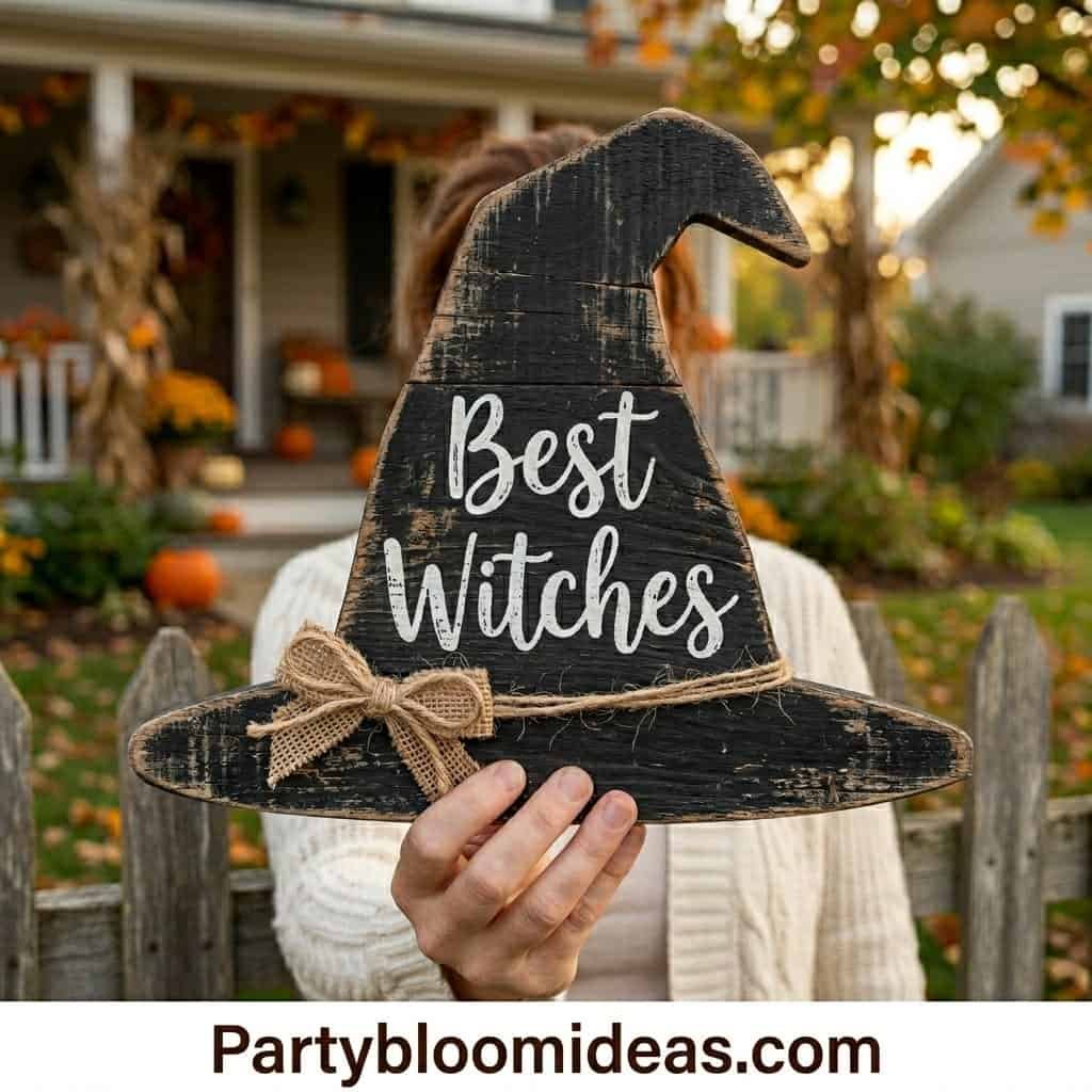 Witch hat with "Best Witches" sign for Halloween decoration. Perfect for craft fairs, Etsy, and seas.