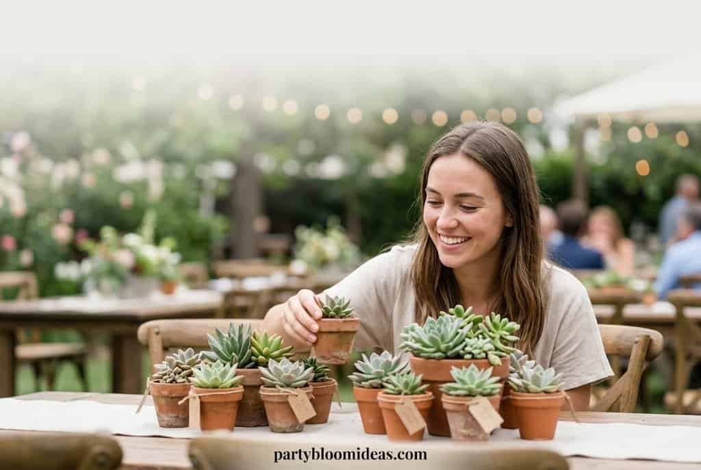 Beautiful outdoor wedding decoration with succulents and string lights.