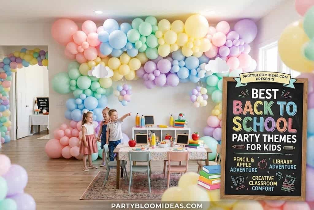 : Children searching backyard spaces for hidden school supplies during a fun scavenger hunt game. Back to School Party Ideas for Kids (2026)