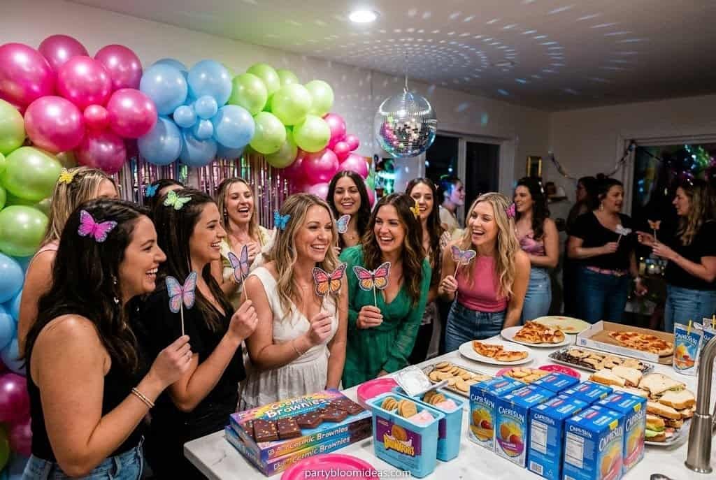 Y2K themed bachelorette party decorations and outfits