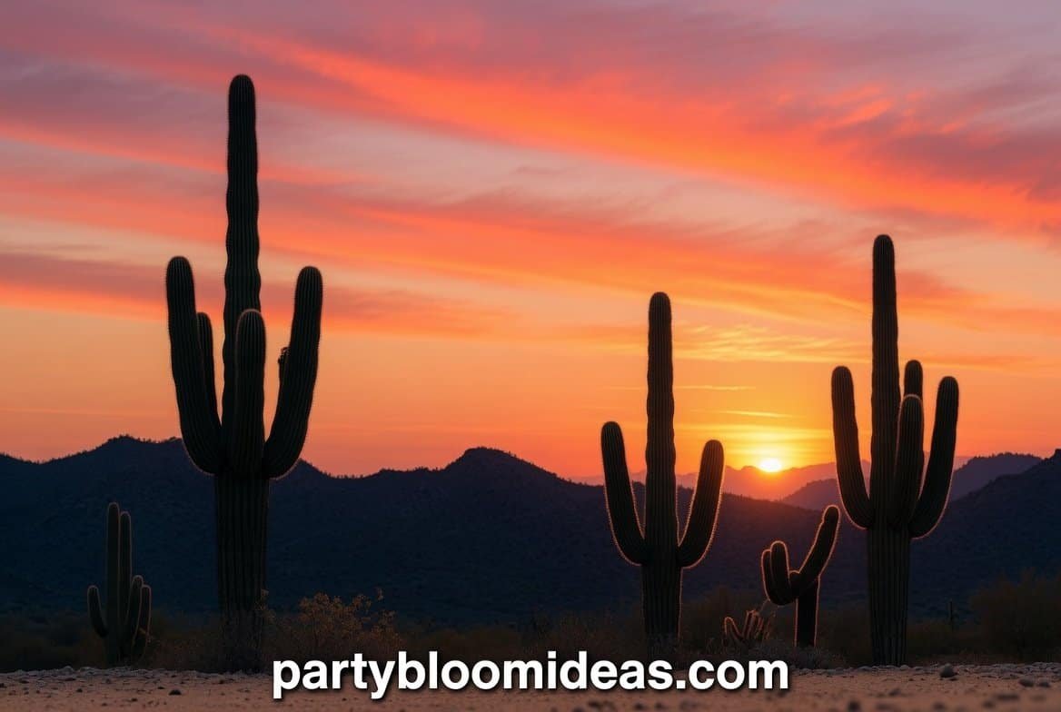 desert sunset boho party theme with warm orange hues and natural rustic elements
