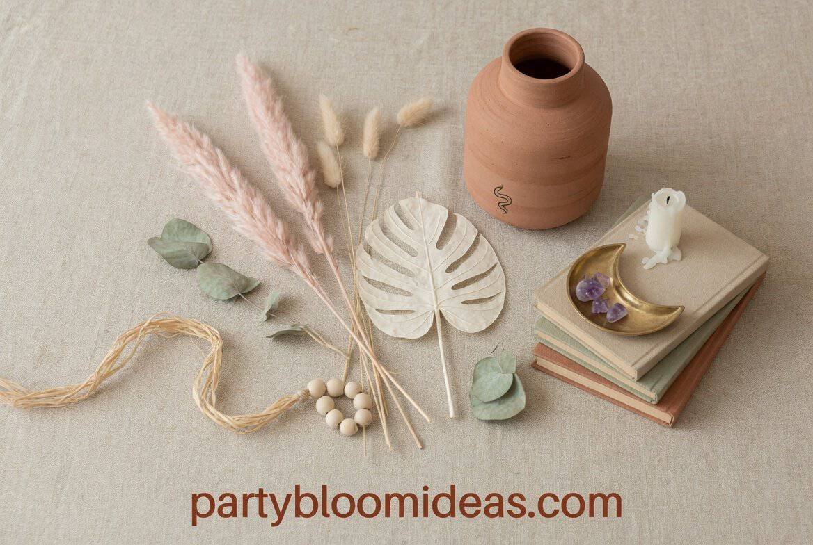 modern minimalist boho party decor with clean lines and soft neutral color palette