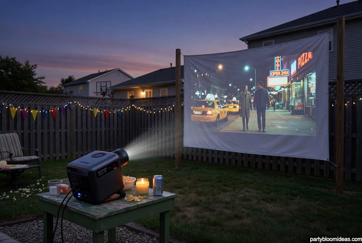 Projector setup for outdoor backyard movie night