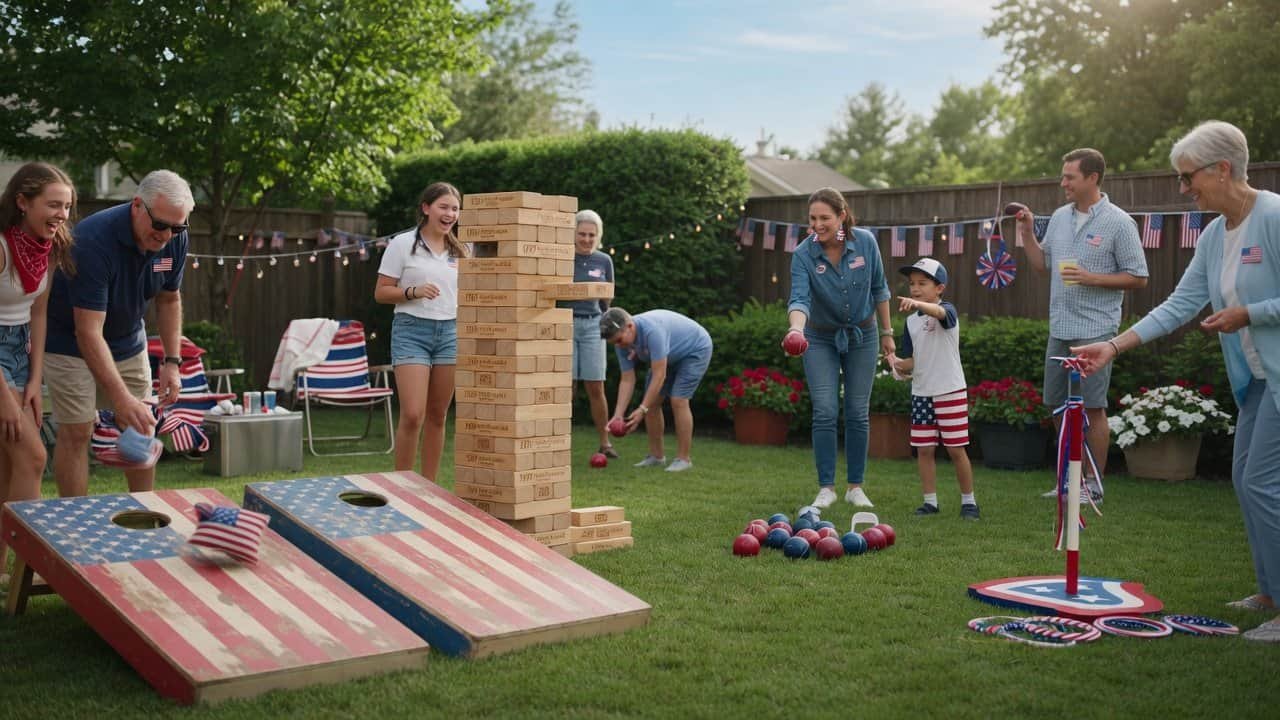 American-themed outdoor games for July 4th celebrations with family and friends.