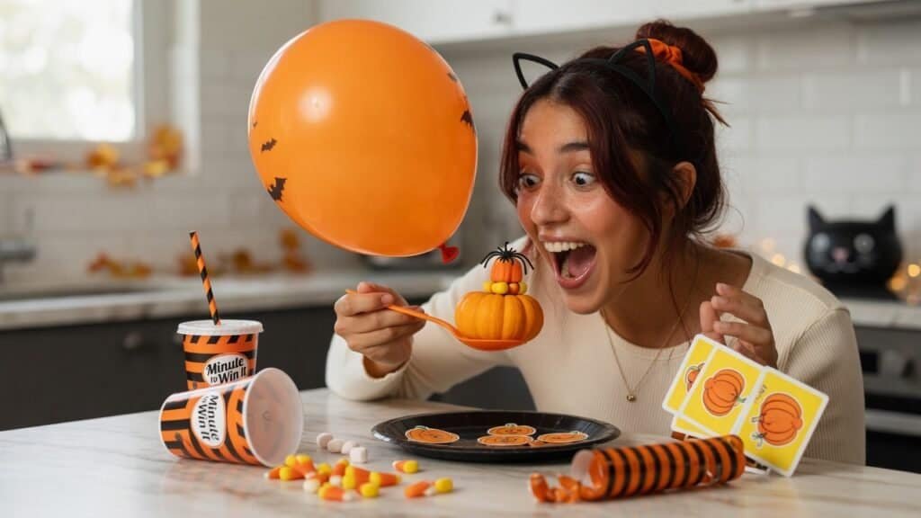 Best Halloween party games for kids and adults featuring mummy wrap race, spooky sensory boxes, costume contests, and fun Halloween decorations.
