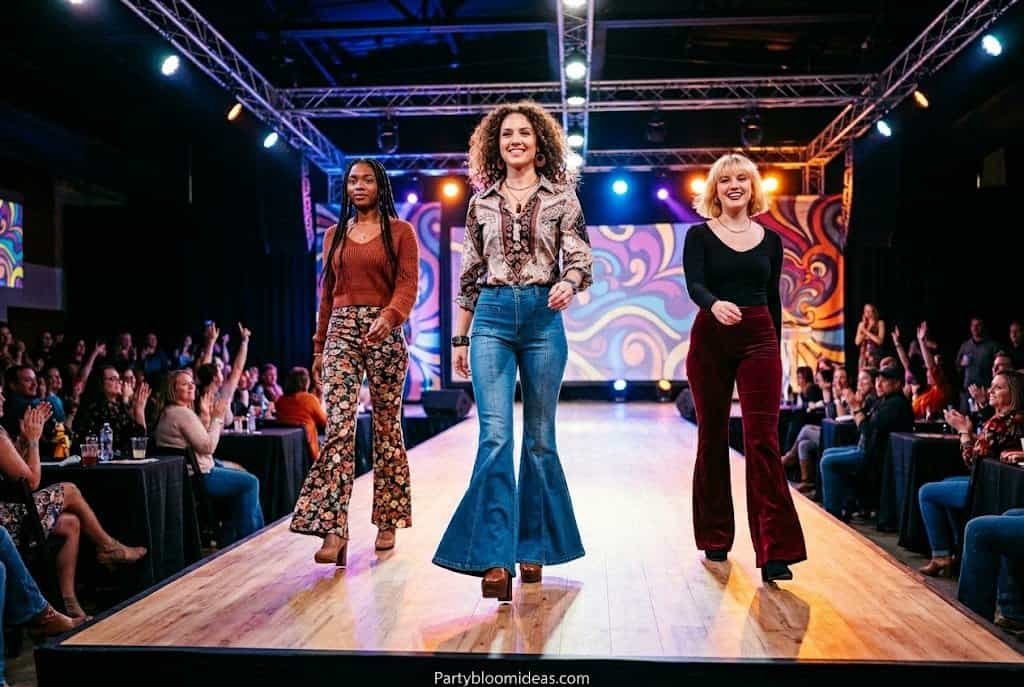 Fashion models walking on runway at Party Bloom Ideas event.