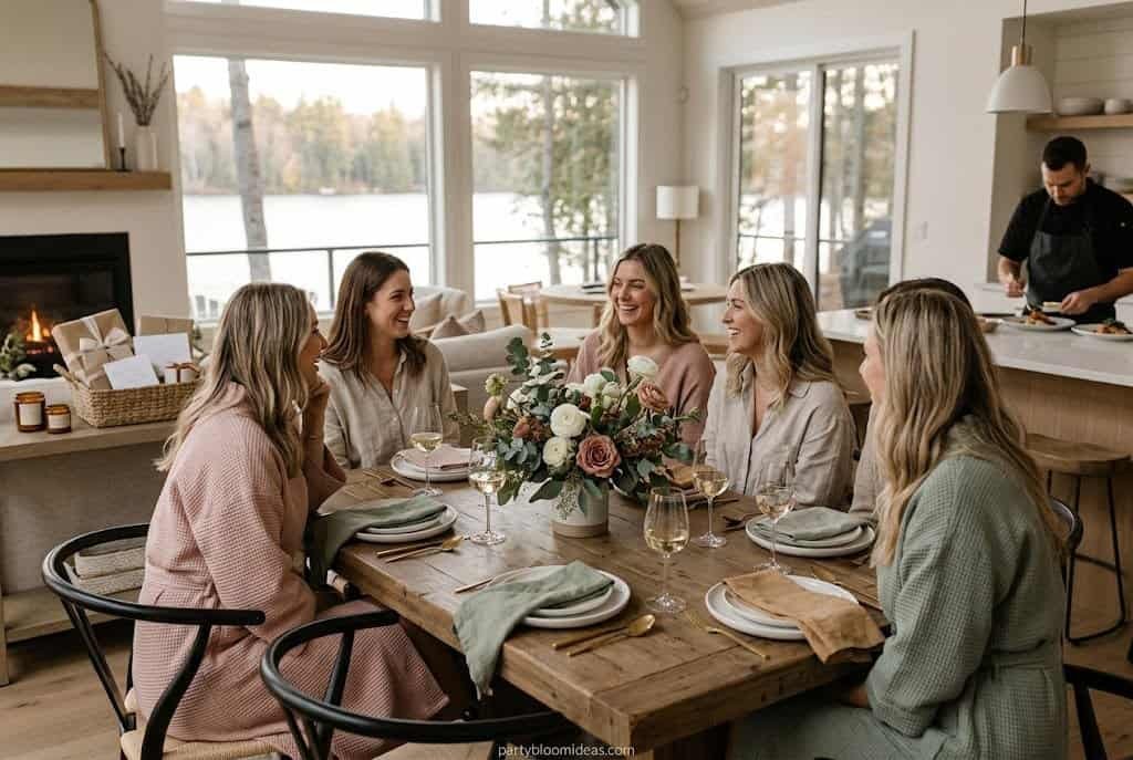 Luxury lake house bachelorette weekend getaway with dock and rosé