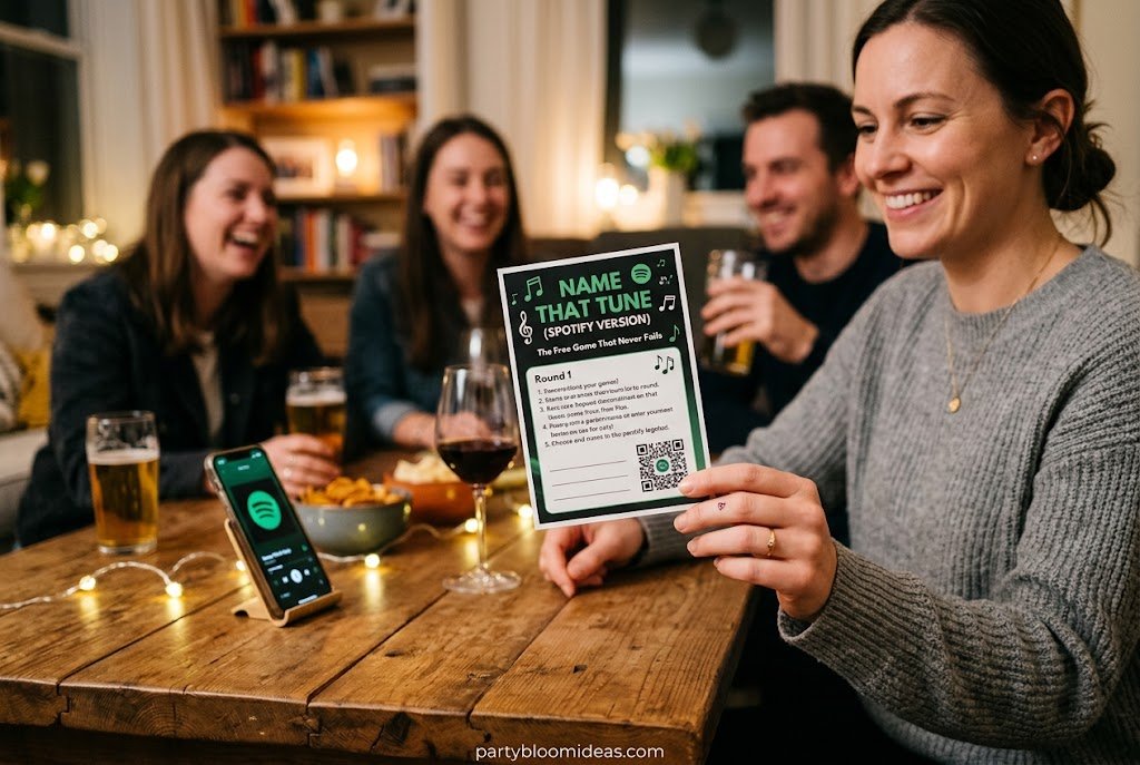 Group playing a custom Kahoot trivia game at a birthday party best party games for adults