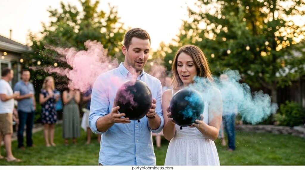 Colorful smoke bombs create a lively atmosphere at an outdoor celebration.