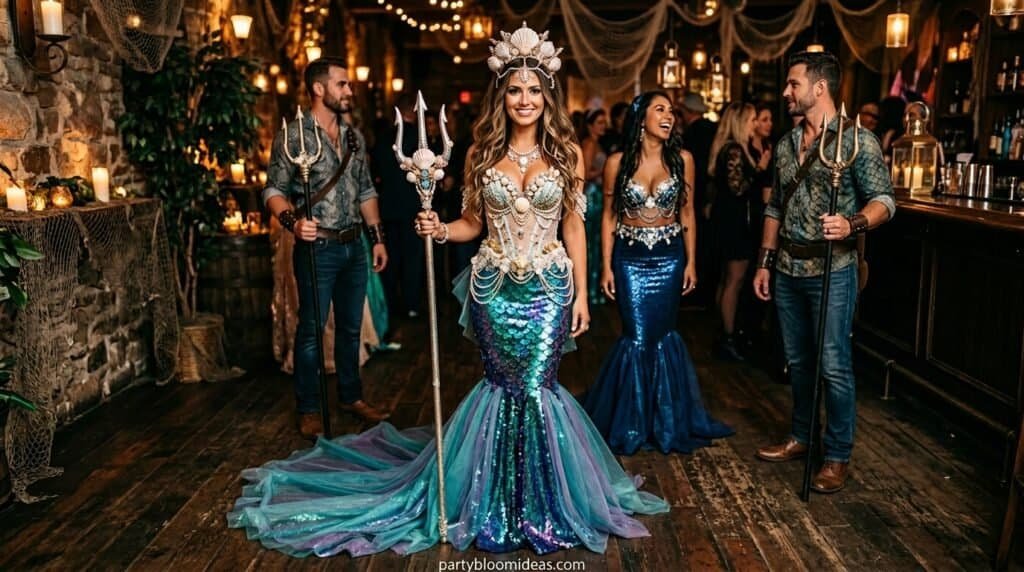 Mermaid costume with seashell details for themed party Halloween costume ideas 2026