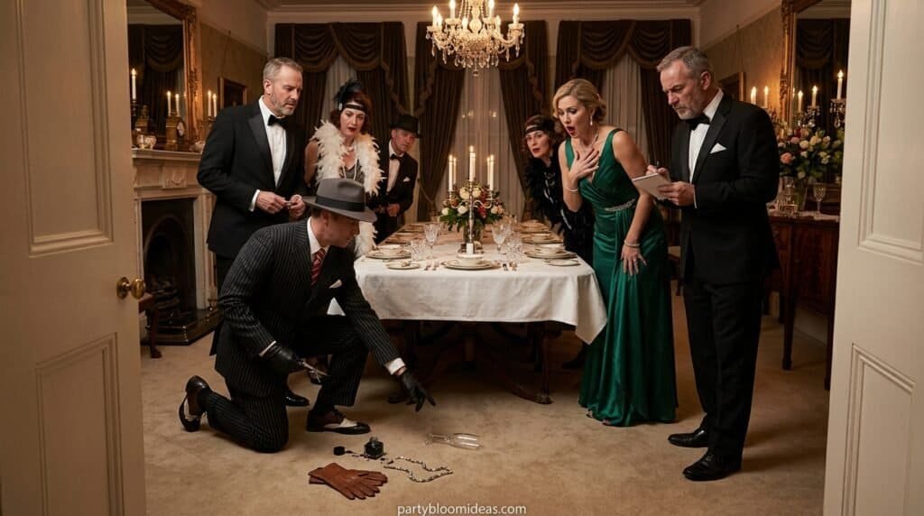 Elegant formal dinner party with guests in sophisticated attire, engaging in conversation and enjoyi.