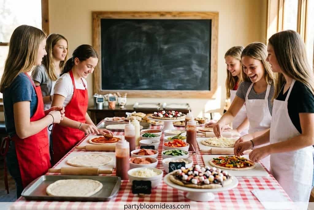 "DIY pizza and pasta station for teenage birthday party guests"