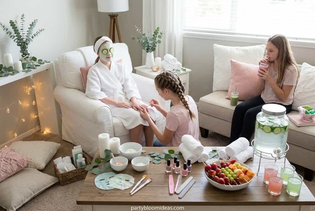 "Spa themed birthday party for teen girls with skincare and mocktails"