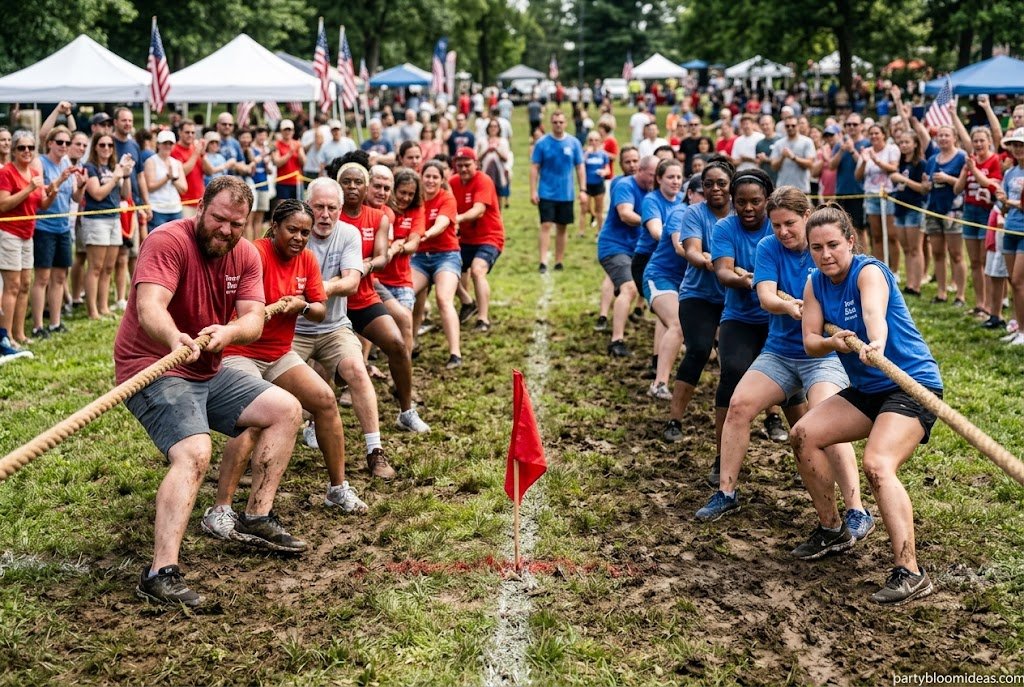 Tug of war team game for outdoor parties