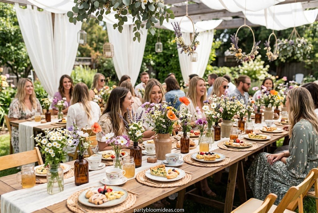 Boho brunch baby shower with wildflowers, brunch table, and elegant decor Baby Shower Ideas 2026