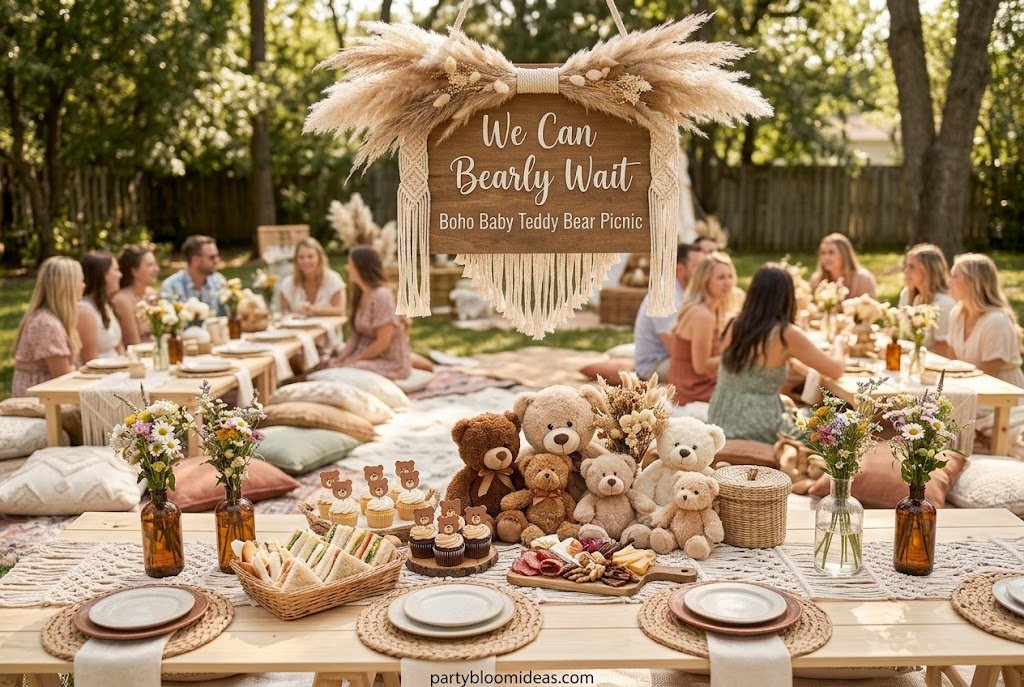 Teddy bear picnic baby shower theme with picnic decor and teddy bear centerpieces Baby Shower Ideas 2026