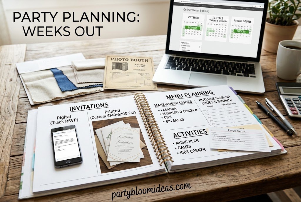 Setting the party date, budget, and guest list using a party planning checklist