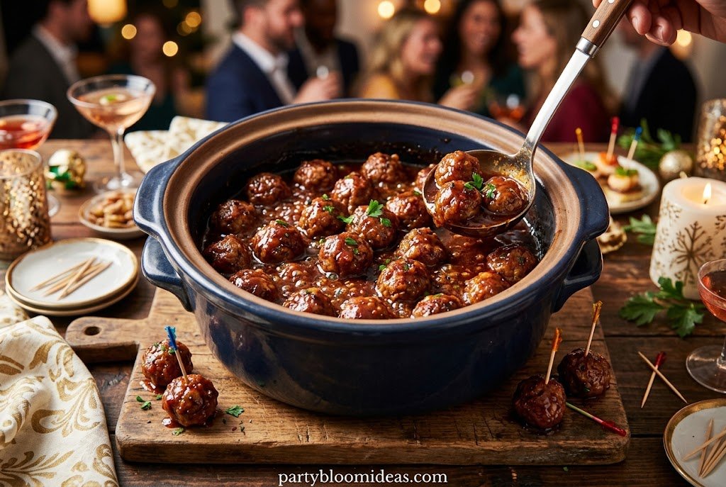Easy slow cooker cocktail meatballs for party appetizers