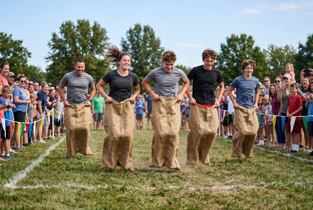 Sack race outdoor party game for kids and adults