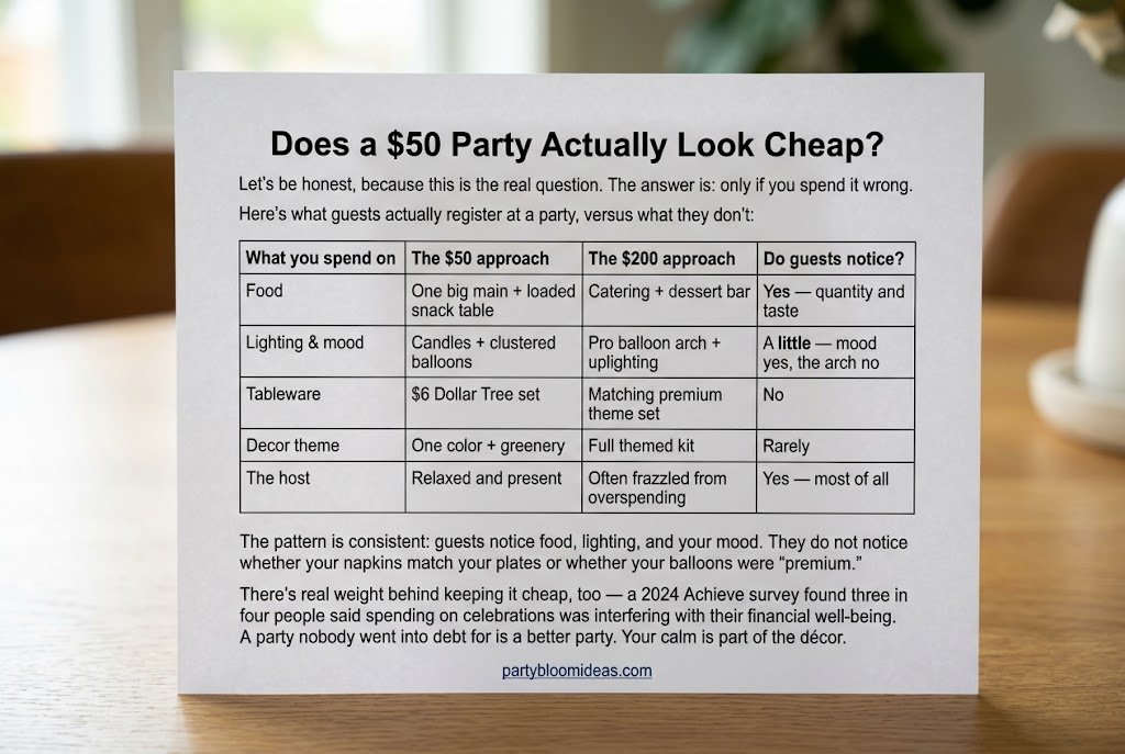 Essential low-cost party extras including candles flowers and supplies Party on a $50 Budget