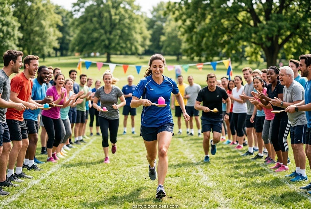 Egg-and-spoon relay game for outdoor parties