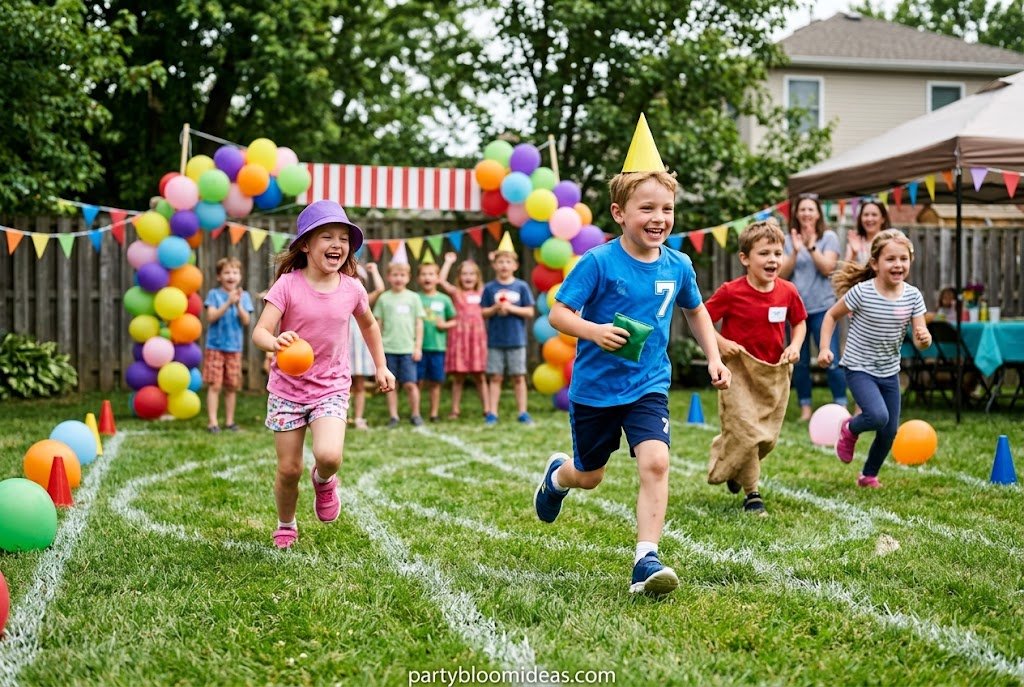 Kids competing in exciting relay races at a birthday party