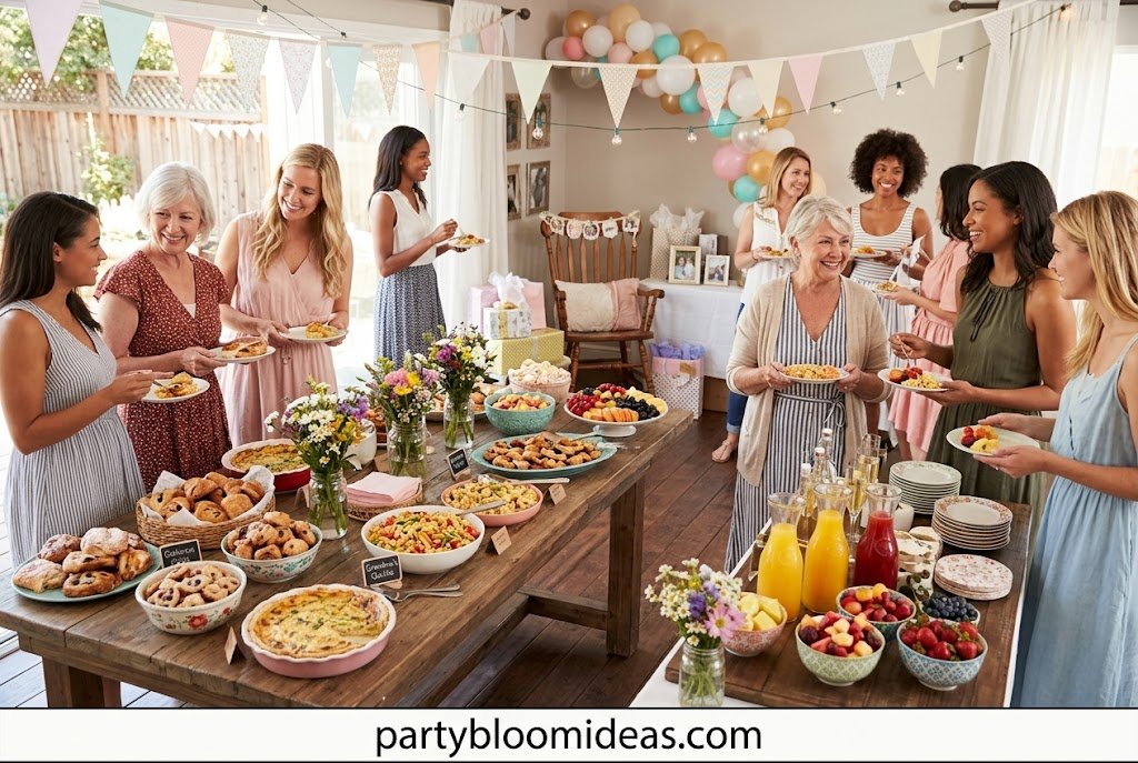 Budget-friendly bridal shower potluck brunch with homemade dishes and simple table decor.